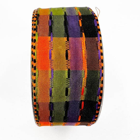 NEW Wired Ribbon Halloween Multi Color Woven Check 1.5" - Picture 1 of 4